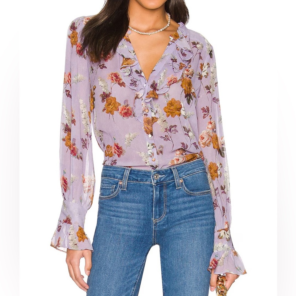 PAIGE 100% Silk Adrianne Thin Blouse in Lavender Multi
